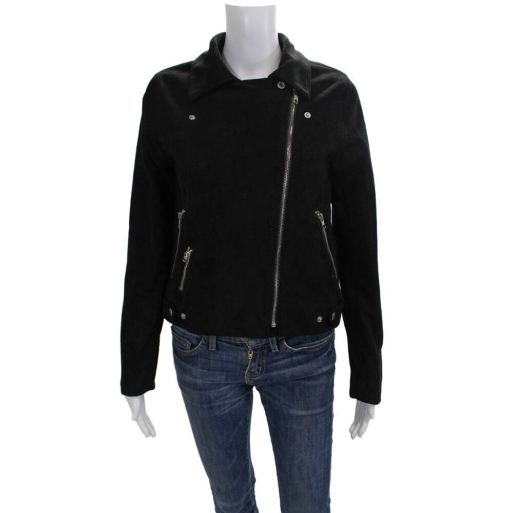 Six Crisp Days Womens Biker Motorcycle Jacket Black Button Collared Size 6